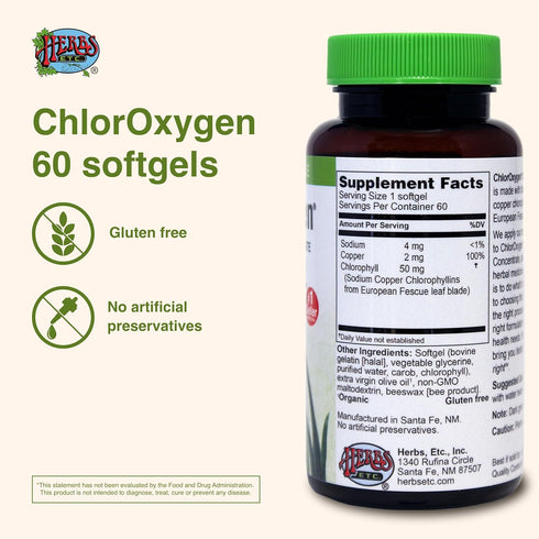 Herbs Etc. ChlorOxygen Chlorophyll Concentrate - Aids Healthy Blood Circulation - High-Altitude Environment Support - Energy Support - 60 Softgels...