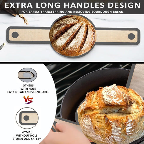 Silicone Bread Sling Oval and Round for Dutch Oven, KITMAL Non Stick Reusable Silicone Baking Mat with Long Handles Sourdough Bread Baking Supplie...