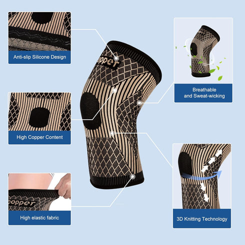 Fhmidic Copper Knee Brace for Knee Pain, Copper Knee Compression Sleeves for Men and Women, Knee Pads for Sports, Meniscus Tear, ACL, Arthritis, J...