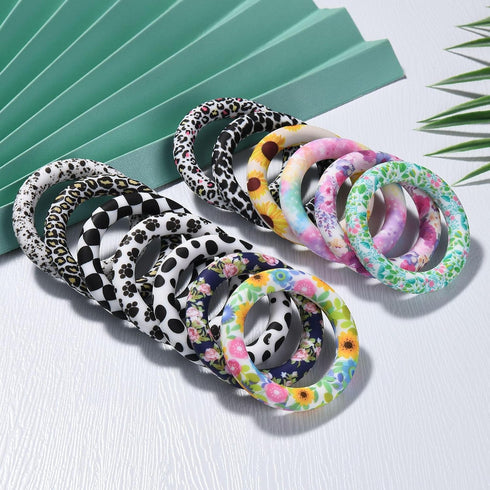 34pcs Silicone Beadable O Rings 65mm Round Silicone Loop with 2 Hole Hollow Silicon Ring Beads to Make Key Chain Beads for Bracelet Necklace Conne...