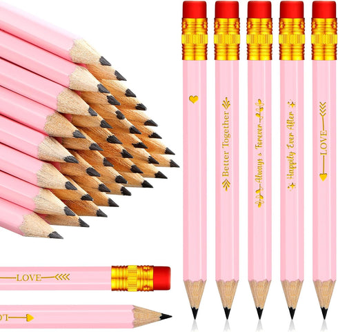 Crtiin 50 Pcs Wedding Pencils for Bridal Shower Half Pencils with Eraser Game Pencils Mini Golf Pencils 4 Inch Short Pocket Pre Sharpened Pencil f...