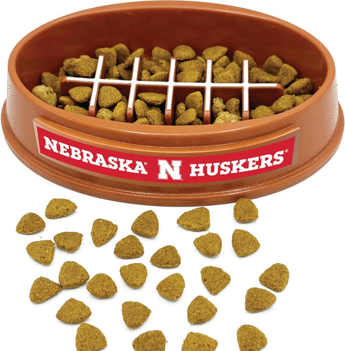 NCAA Super-Bowl - Nebraska Cornhuskers Slow Feeder Dog Bowl. Football Design Slow Feeding Cat Bowl for Healthy Digestion. Non-Slip Pet Bowl for La...