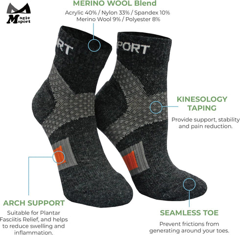 Merino Wool Above Ankle Cushioned Hiking Socks for Running, Hiking, Cycling, Camping, Ankle Socks, Arch Support...
