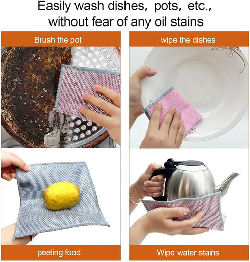2024 New Multi-Purpose Wet and Dry Double-Layer Steel Wire Dishcloths, Multi-Purpose Steel Wire Dishcloths, Reusable, Suitable for Tableware, Stov...