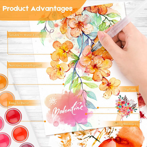Taotree Watercolor Paint Set, 48-Color Watercolors Cake & a Brush a Refillable Water Brush Pen, Painting Supplies Gifts Trendy Stuff, Easter Baske...