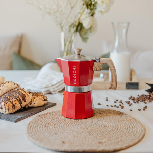 GROSCHE Milano Stovetop Espresso Maker Moka Pot 3 espresso Cup - 5oz, Red - Cuban Coffee Maker Stove top coffee maker Moka Italian espresso greca ...