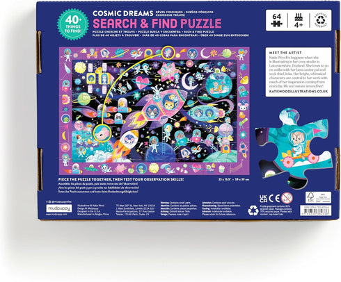 Mudpuppy Cosmic Dreams – 64 Piece Search & Find Jigsaw Puzzle Featuring Cats in A Whimsical Outer Space Wonderland and Over 40 Hidden Images to Fi...