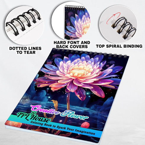 TPLHOUSE Creative Flower Coloring Book Spiral Bound for Adults, Premium Cover, 30 Creative Haven Wildflowers Coloring Pages for Stress Relief and ...
