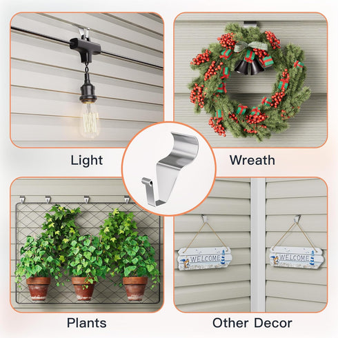 Vinyl Siding Hooks, (8 Pack) No Drilling Siding Clips for Hanging Outdoor Decorations and String Lights, Reusable Heavy-Duty Wreath Hangers for Ha...