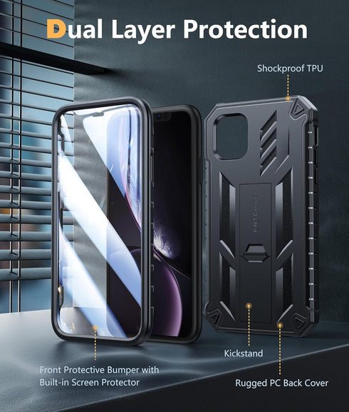FNTCASE for iPhone XR Phone Case: Military Grade Full Protection Shockproof Hard Phonecase with Kickstand - Rugged Protective Cases Matte Textured...