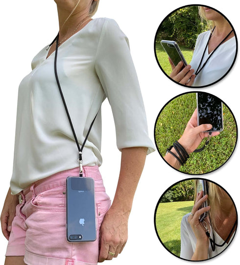 Black Universal Cell Phone Lanyard with Adjustable Strap - Phone Necklace Comfortably Around The Neck, Compatible with All Smartphones - Multipurp...