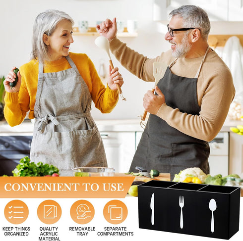 Acrylic Cutlery Storage Organizer Bin Silverware Caddy Countertop Knife Spoon and Fork Holder Kitchen 3 Section Tableware Storage Box for Cabinet ...