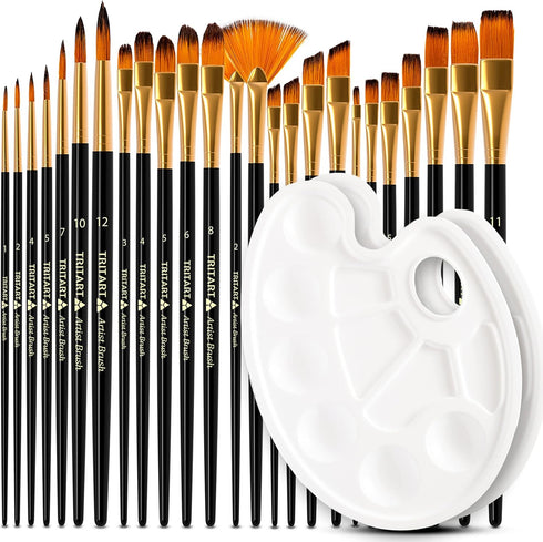 TRITART Paint Brushes for Acrylic Painting - Bulk Paint Brush Set of 25 - Suitable as Acrylic, Watercolour & Oil Brushes - Artist Paintbrushes, 2 ...