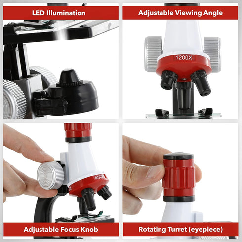 AmScope-ETXWJ04 IQCREW 100X-1200X LED Kids Beginner Microscope Toy Set + Slides Preparation Kit...