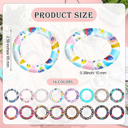 Motionchic 16 Pcs Silicone Beadable O Rings 65mm Silicone Bead Ring Round Silicone Bead Loop with 2 Hole Silicone Focal Bead for DIY Keychain Car ...