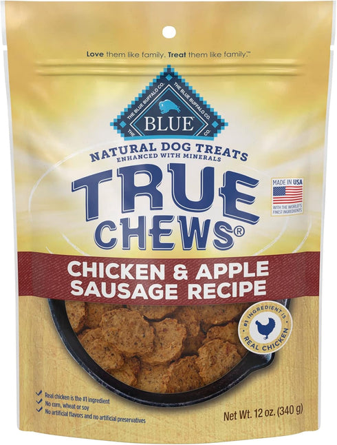 Blue Buffalo True Chews Premium Natural Dog Treats, Chicken and Apple Sausage 12 oz bag...