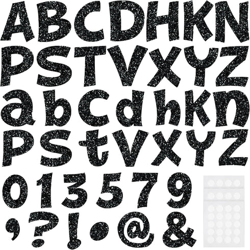 72 Pcs 4 Inch Glitter Bulletin Board Letters Chalkboard Classroom Letters Poster Cut Out Letters for Bulletin Boards with Adhesive Dot Alphabet 0-...