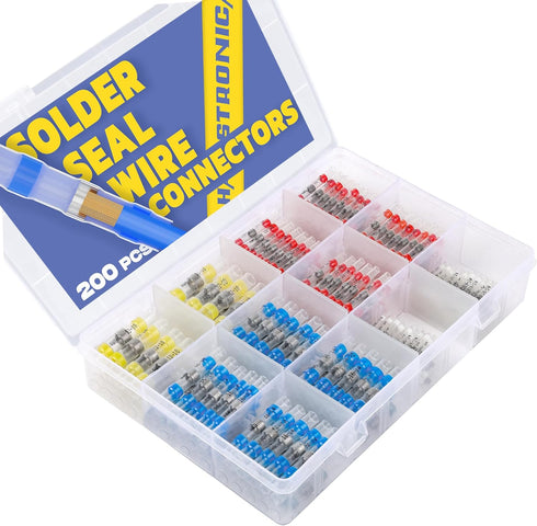 200PCS Solder Seal Wire Connectors-haisstronica-Heat Shrink Butt Connectors-Self Solder for Marine,Stereo(20Yellow 50White 65Red 65Blue) Solder Sl...