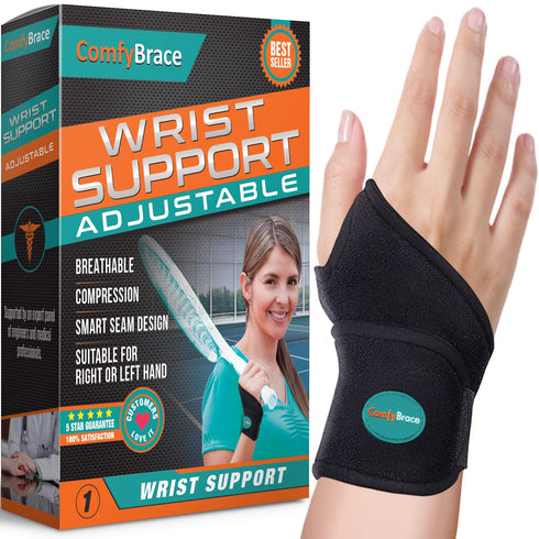 ComfyBrace Premium Lined Wrist Wrap/Carpal Tunnel Wrist Brace/Arthritis Hand Support - Fits Both Hands - Adjustable - Fitted (Day Brace, One Size)...