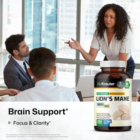 Lions Mane Supplement Capsules - Vegan, Organic Lion’s Mane Mushroom Supplement for Cognitive Function, Focus Support - Lions Mane Pills - 3 Month...