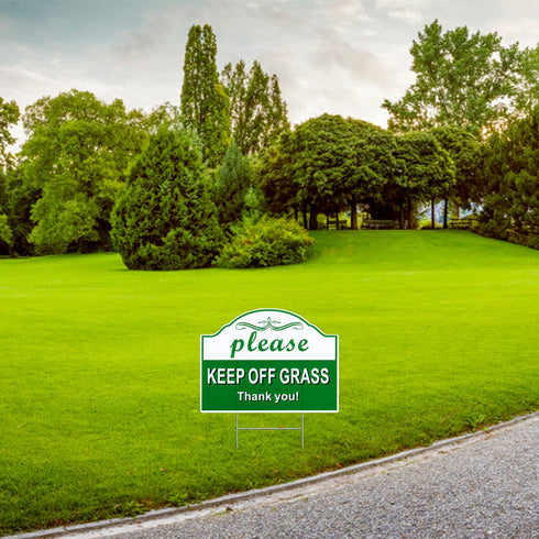 2 Pack Keep Off Grass Sign, Keep Dogs Off Sign for Lawn, 12.6"X9.4" Corrugated Plastic Double Sided with Metal Wire H-Stakes- Stay Off Grass Signs...