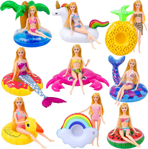 UNICORN ELEMENT 9 Pcs Cute 11.5 Inch Girl Doll Swim Accessories Set Swimming Pool Floaties Party Ring Inflatable Drink Holder for 11.5" Girl Dolls...