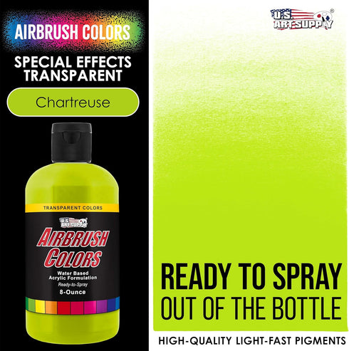 U.S. Art Supply Ready to Spray Special Effects Transparent Chartruesse Acrylic Airbrush Paint - 8oz Bottle, Professional Grade Non-Toxic Water-Bas...