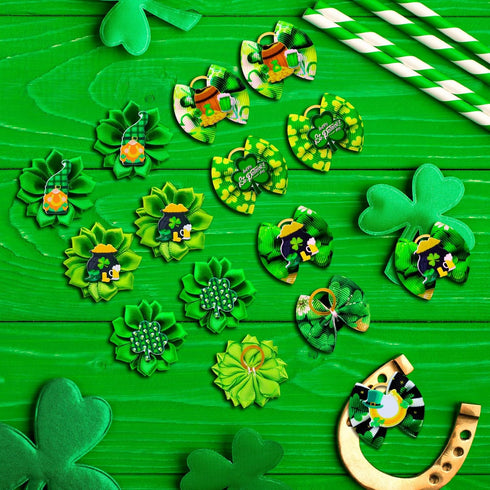 80pcs St.Patrick's Day Dog Bows, Holiday Pet Samll Dog Hair Grooming Bows with Rubber Bands, St.Patrick's Day Green Lucky Clover Element Dog Hair ...