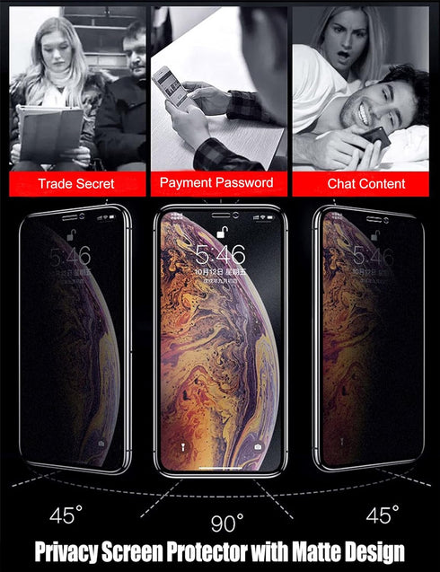 3 Pack Matte Privacy Screen Protectors for iPhone X/XS/11pro Tempered Glass Anti-Spy Tempered Glass 9H Anti-Glare Anti-Fingerprint Privacy Protect...