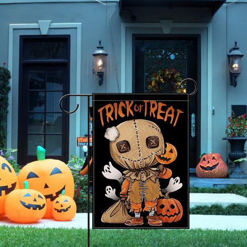 Halloween Trick or Treat Sam Small Decorative Garden Flag, Spooky Ghost Jack O Lantern Pumpkin Black Yard Lawn Outside Decor, Funny Holiday Burlap...