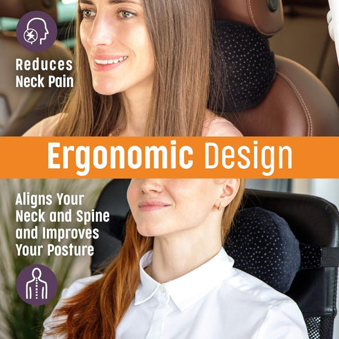 Car Neck Pillow for Driving - Memory Foam Headrest Pillow with Easy-to-Carry Portable Bag - Compact Multi Purpose Travel Pillow - Machine Washable...