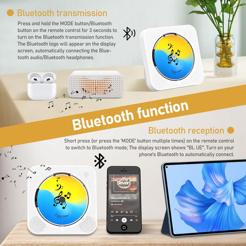 CD Player Portable with Bluetooth 5.1 Transmitter and Reciever Desktop CD Player with HiFi Sound Speakers,Remote Control,Dust Cover,LED Display,Bo...