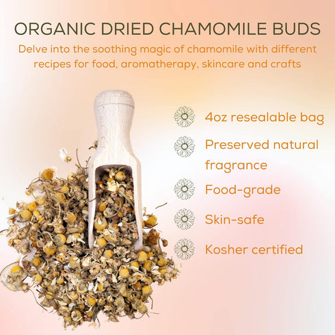 bMAKER Dried Chamomile Flowers (4oz) - Bulk Bag - Kosher Certified Chamomile for Relaxation, Dried Flowers for Soap Making, Lotion, Shampoo, Loose...