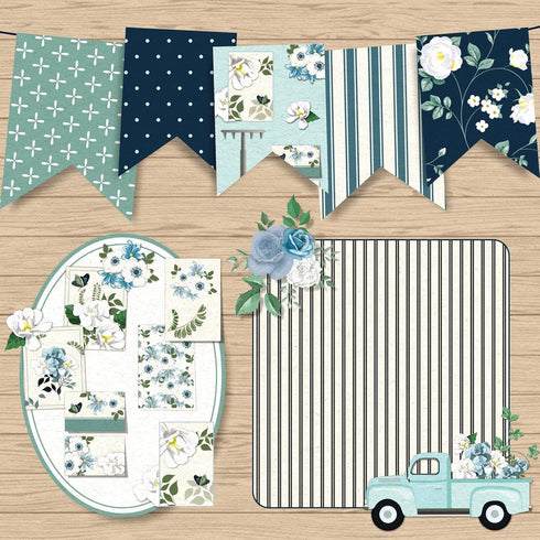 Whaline 12 Design Floral Pattern Paper Blue Flower Scrapbook Paper Double-Sided Decorative Craft Paper for Spring Easter Card Making Scrapbook Pho...