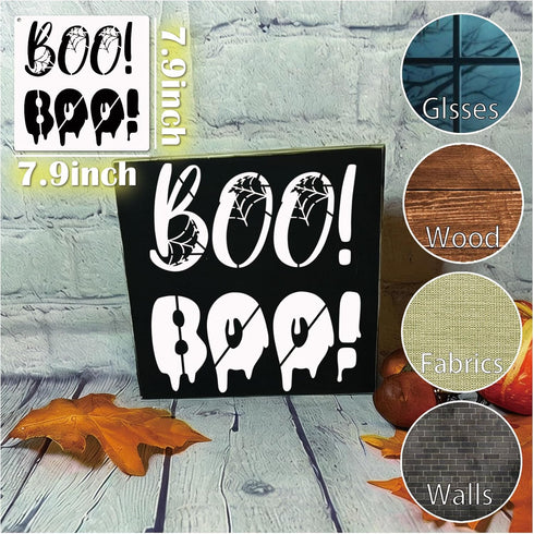Halloween Stencils for Painting on Wood Craft Large Reusable Boo Skeleton Pumpkin Spider Web Boo Trick or Treat Paint Stencils for Door Hanger Wal...