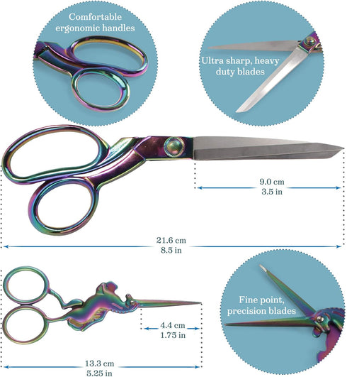JubileeYarn Unicorn Scissors Heavy Duty Sewing Set - 2 Scissors, Blue Measuring Tape...
