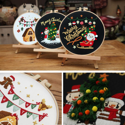 KAHEAUM Embroidery Kit for Beginners Adults Christmas Cross Stitch Kits for Kids Starter Gift, 3 Set Stamped Hand Craft Embroidery Patterns with F...