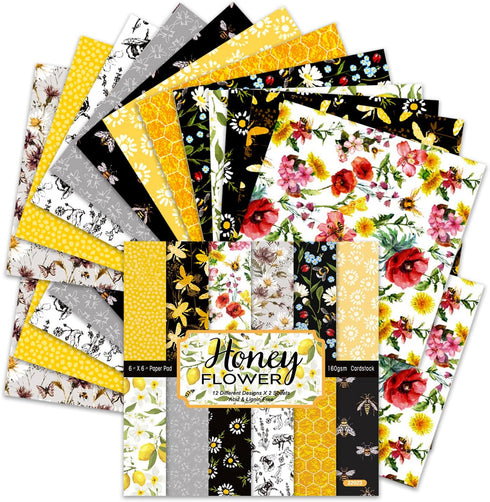 Scrapbook Paper, 24 Sheets Craft Scrapbooking Paper Pad 6"x6" Floral Scrapbook Paper Single-Side Print 160gsm Card Making Paper Supplies for Junk ...