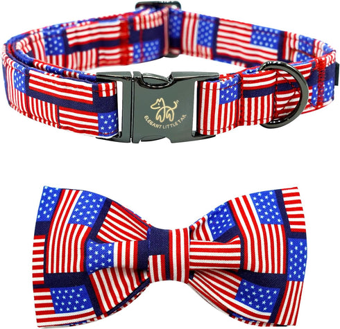 Elegant little tail Independence Day Dog Collar, Holiday Pet Collar with Bow Dog Durable Patriotic Dog Collars Pet Gift Adjustable Dog Collar for ...
