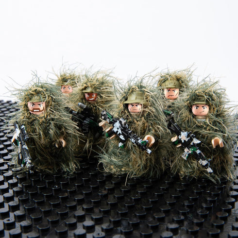 Military Camouflage Soldiers Figures, Action Minifigures in Jungle Fatigues, Special Forces Soldier Figures in Ghillie Suit with Weapons and Acces...