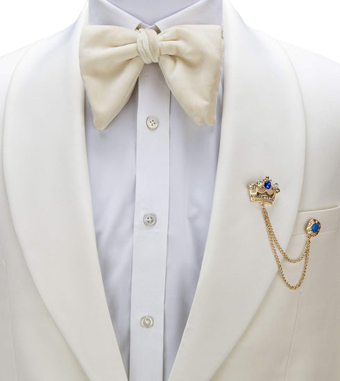 AN KINGPiiN Men's Golden Crown with Blue Stone and Hanging Chain Brooch Lapel Pin...