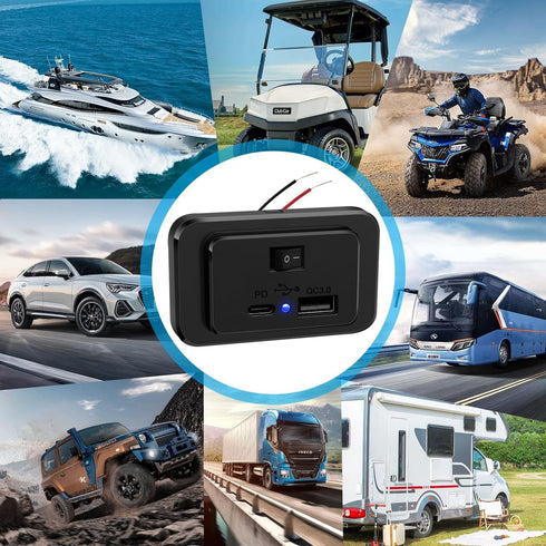 RV USB Outlet with On/Off Switch Upgraded QC3.0 USB PD Charging Socket Panel for 12V-26V Car Vehicles Boat Camper Bus (Black QC3.0+PD)...