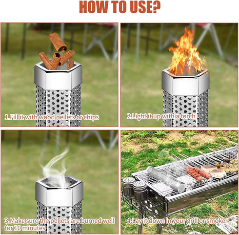 Smoke Tube for Pellet Smoker-SROKIO 6 Inch Smoke Tube BBQ Stainless Steel for Pellet Smoker Hot or Cold Smoker Accessories, with Brush...