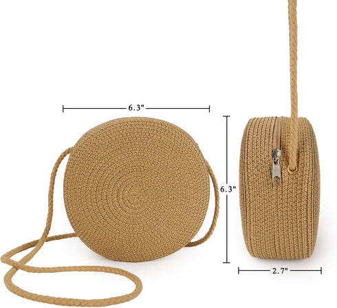 Womens Small Round Straw Crossbody Bag Beach Shoulder Bag Handbag Purse for Summer...
