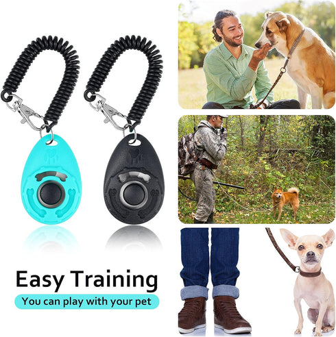 Dog Clicker Training Kit, 1 Dog Treat Training Pouch and 2 Pieces Pet Training Clicker with Wrist Strap, Built in Poop Bag Dispenser Easily Carryi...