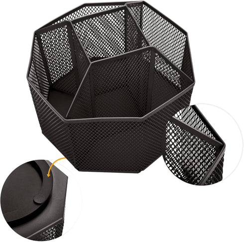 Annova Mesh Desk Organizer Rotate with 5 Compartments Spinning Tidy Candy/Pen Holder Office, Art Supply, Storage, Classroom, Home (Black)...