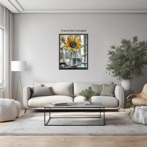 Posterizer 1 pcs-lone sunflower in a round vase-minimalist modern art 1-Floral & Botanical Art-Collectibles & Fine Art-Decor for Home & Office- un...