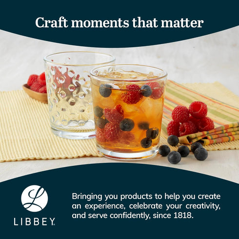 Libbey Awa Tumbler and Rock Glasses Drinking Set, Elegant Polka Dot Drinking Glasses Set of 16, All Purpose Glass Cups Set for Events and Everyday...