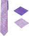 Men's Woven Paisley Regular Length Neck Tie with 2 Handkerchief Pocket Squares Hanky Set - Pink Plum...