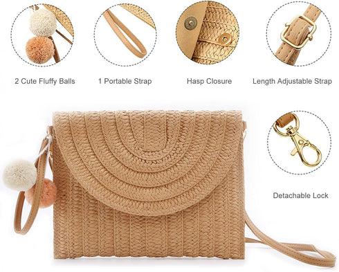 Straw Crossbody Bags for Women Straw Clutch Bag Straw Beach Bag Straw Purse Summer Handbag Straw Envelope Wallet...